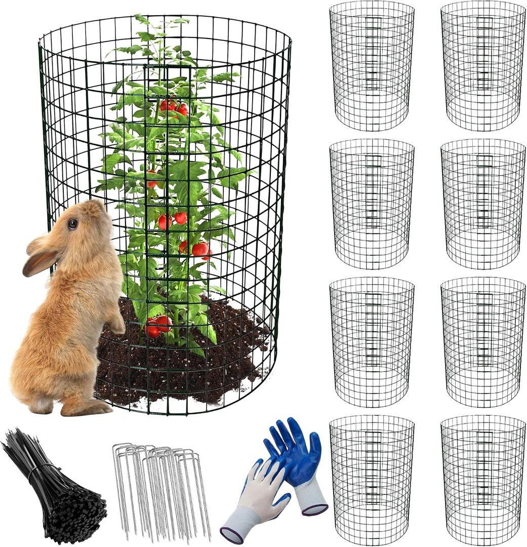 8 Pack Plant Protectors from Animals, 20"x 12" Wire Plant Protector, Wire Cages for Plants with Stakes and Cable Ties, Metal Plant Cages for Plants, Vegetables, Flowers