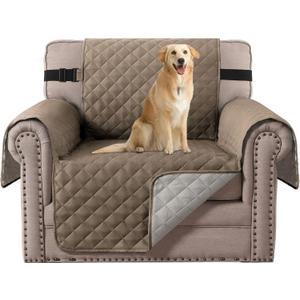 H.VERSAILTEX Water Repellent Chair Slipcover Reversible Stain and Dog Tear Resistant Slipcover Durable Furniture Protector with Elastic Strap Washable Chair Cover for Pet(Armchair, Taupe Brown/Beige)