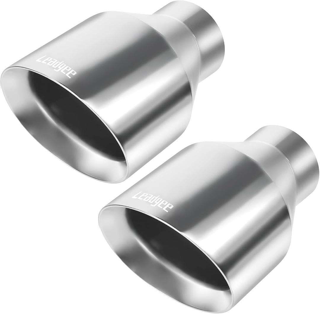 2 x 2.5" inlet Diesel Exhaust Tip 4.5" Outlet 7" Overall length Universal Exhaust Tailpipe Stainless Steel Double Wall Slant Cut Tail Pipe,truck Weld-On Exhaust Pipe Tips, Pack of 2