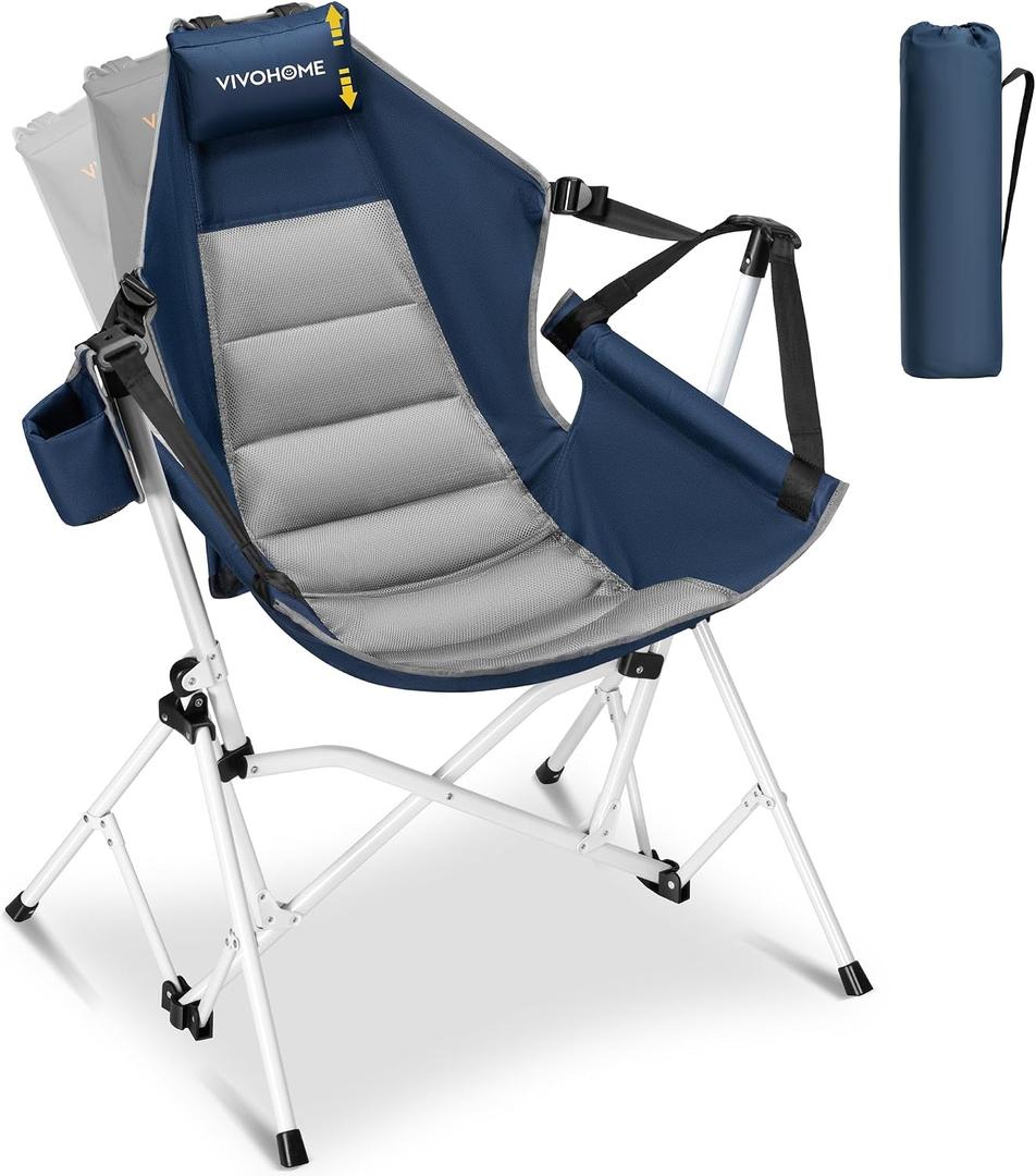VIVOHOME Hammock Camping Chair, Portable Outdoor Swinging Rocking Chairs for Adults with Adjustable Pillow, Back and Height for Travelling, Backyard, Patio, Supports 400 lbs, 600D Breathable Mesh