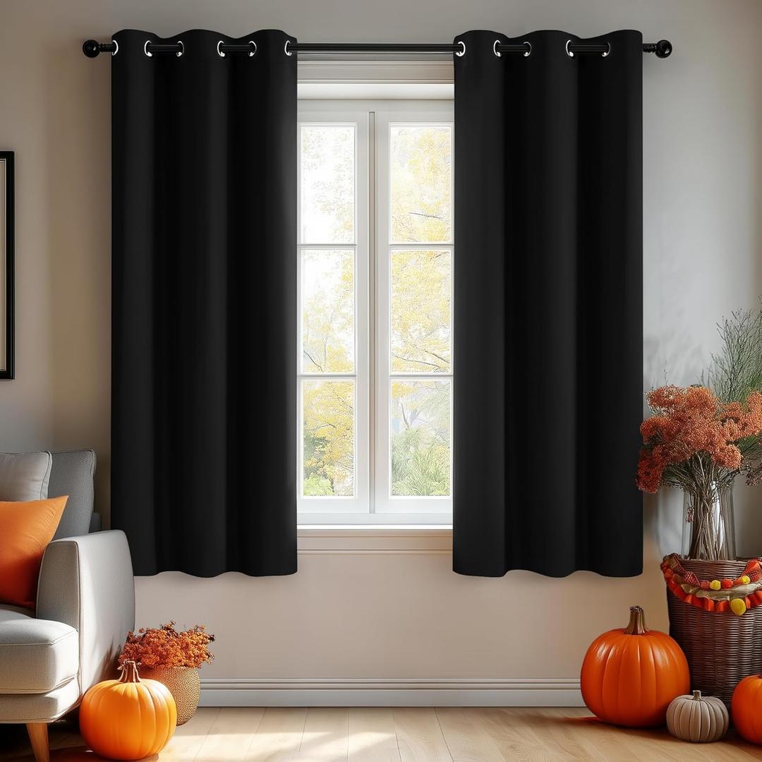 Deconovo Grommet Top Thermal Insulated Room Darkening Window Curtain Panels for Small Window, (34x45 Inch, Black, 2 Panels)