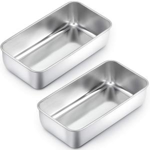 TeamFar Loaf Pans for Baking Bread, 9 5 Inch Stainless Steel Loaf Bread Pans Tins for Homemade Brownies, Healthy & Sturdy, Oven & Dishwasher Safe - Set of 2