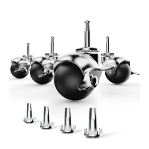 HOLKIE 2 inch Ball Caster Wheels Locking Stem Casters - Set of 4 Chrome Vintage Antique Swivel Casters, 5/16" x 1-1/2" Grip Neck Spherical Wheels for Furniture Legs