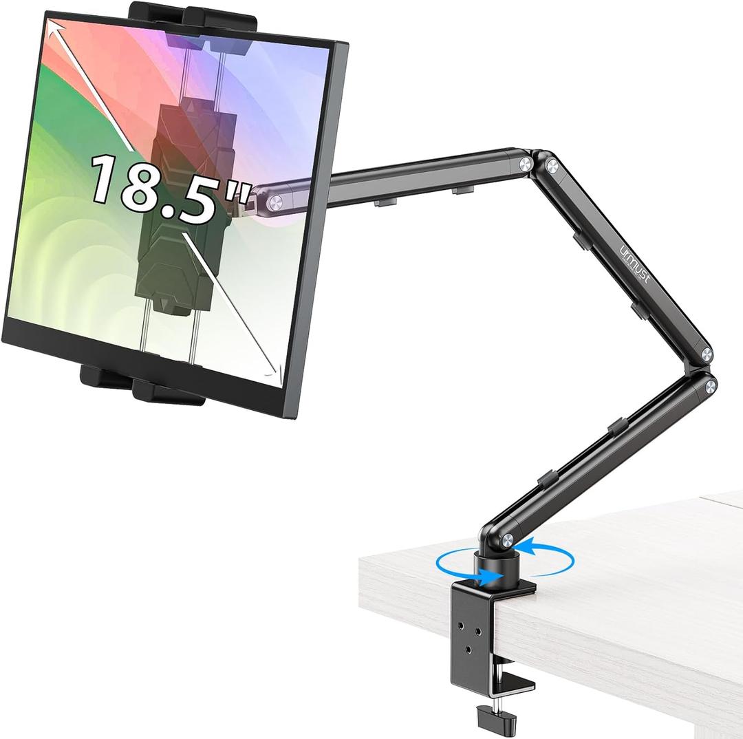 Urmust Portable Monitor Stand 15.6", iPad Stand for Desk, Portable Monitor Holder up to 18.5" Holds, Adjustable Desktop Tablet Arm Mount, Apple iPad Holder for Desk, for 4.7"-12.9" i Pad Pro/Air/Mini