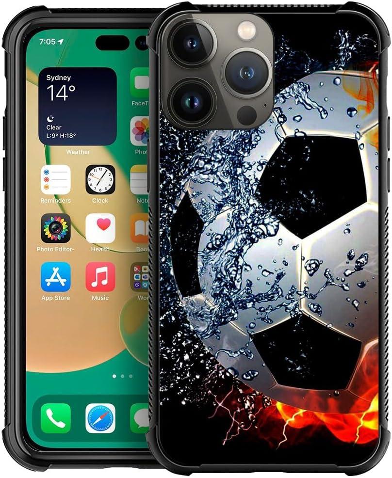 CARLOCA Compatible with iPhone 15 Case for Boys Girls Ultra Protection Shockproof Soft Silicone TPU Non-Slip Back Pattern Sizzling Soccer Mate