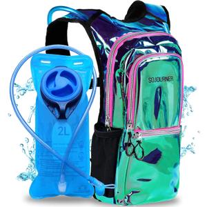 Sojourner Hydration Pack, Hydration Backpack - Water Backpack with 2l Hydration Bladder, Festival Essential - Rave Hydration Pack Hydropack Hydro for Hiking, Running, Biking, Festival Gear (Laser Holographic - Purple)