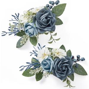 Serwalin 2 Pcs Boutonniere, 6-7 Inch Dusty Blue Corsage for Wedding, Boutonniere for Men Groom and Best Man Prom Ceremony Anniversary Party Suit