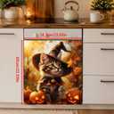 Removable Dishwasher Magnetic Cover, 25.59x23.03in, Waterproof Reusable Magnet for Kitchen Appliance Decor (Pumpkin Kitten, 25.59x23.03in)