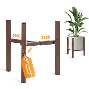 Plant Stand Indoor Adjustable, Metal Modern Indoor Plant Stand, Heavy Duty Plant Stands Outdoor Corner, Stable Plant Holder, Fits 8 to 12 Inches Pots, Black, 1 Pack, Walnut Wood-Grain