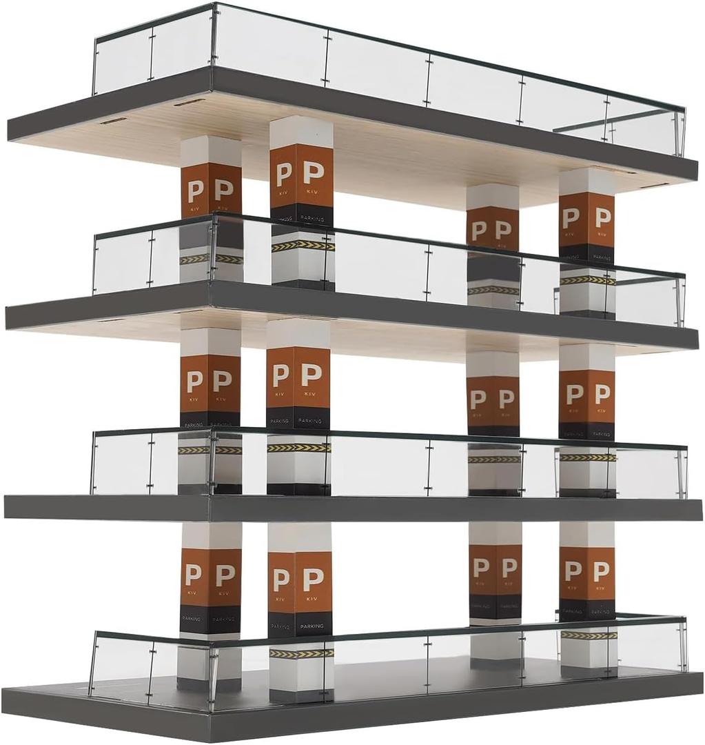 4-Tier 1:64 Die-Cast Car Display Case – Clear Acrylic Parking Garage Style Toy Car Organizer with Solid Wood Base, Dust-Proof Display Shelf for Miniature Car Collectors & Kids' Gifts