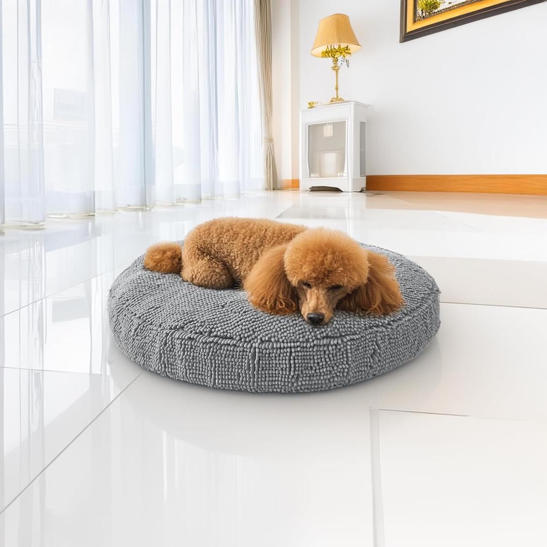 Muddy MatCloud K-9 Bed for Dogs & Cats, Soft & Relaxing Round Dog Bed, Chenille Material, Removable Cover, Washable & Dryer SafeGrey Medium(35'x35')