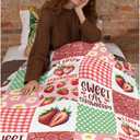 Strawberry Blanket Gifts for Women Girls Kids Adults Teen,Birthday Valentine Present Pink Strawberry Fruit Theme Decor,Strawberry Blanket Decor for Couch Sofa Bed, 40"x50"-Throw Size for Kids