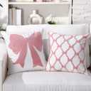 2 Pcs Pink Bow Coquette Pillow Covers Embroidered Pillow Cases 18x18 Set of 2 Pink Bow Decorations Embroidery Cushion Covers for Couch Sofa Bedroom Home Decor (Original)