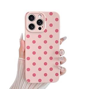 Skyseaco Compatible with iPhone 15 Pro Case Cute Polka Dot Phone Case Soft Slim TPU Shockproof Phone Cover Full Camera Protection for Women Girls - Pink