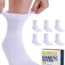 Pembrook Bamboo Viscose Diabetic Socks - 6 Pairs Ankle Socks for Women & Men, Swollen Feet & Neuropathy | Non-Binding (Large, White - 6 Pairs)