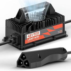15 AMP 48 Volt Golf Cart Battery Charger for EZGO RXV/TXT Car, 3-Pin Triangular Plug for Lead Acid Battery Charger, 48V Golf Cart Charger, IP67 Waterproof with Fan (Large)