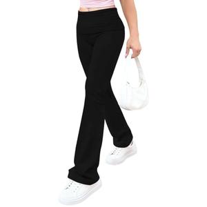 Dookttker Women Flare Leggings Fold Over Pajama Pants Stretch Soft Thin Skinny Bell Bottoms Summer Clothes Fashion Outfits Black,Size Medium