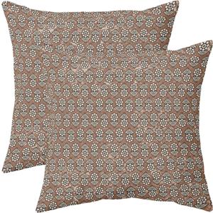 Brown Floral Pillow Covers 20x20 Set of 2 Rustic Old Style Block Print Outdoor Decorative Throw Pillows Farmhouse Vintage Flowers Pillowcases Decor for Home Sofa Couch Bed