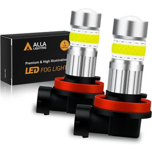 Alla Lighting 2800lm H8 H11 LED Fog Lights Bulbs, 6500K Xenon White H16 Replacement Xtreme Super Bright COB-72 SMD Cars Trucks