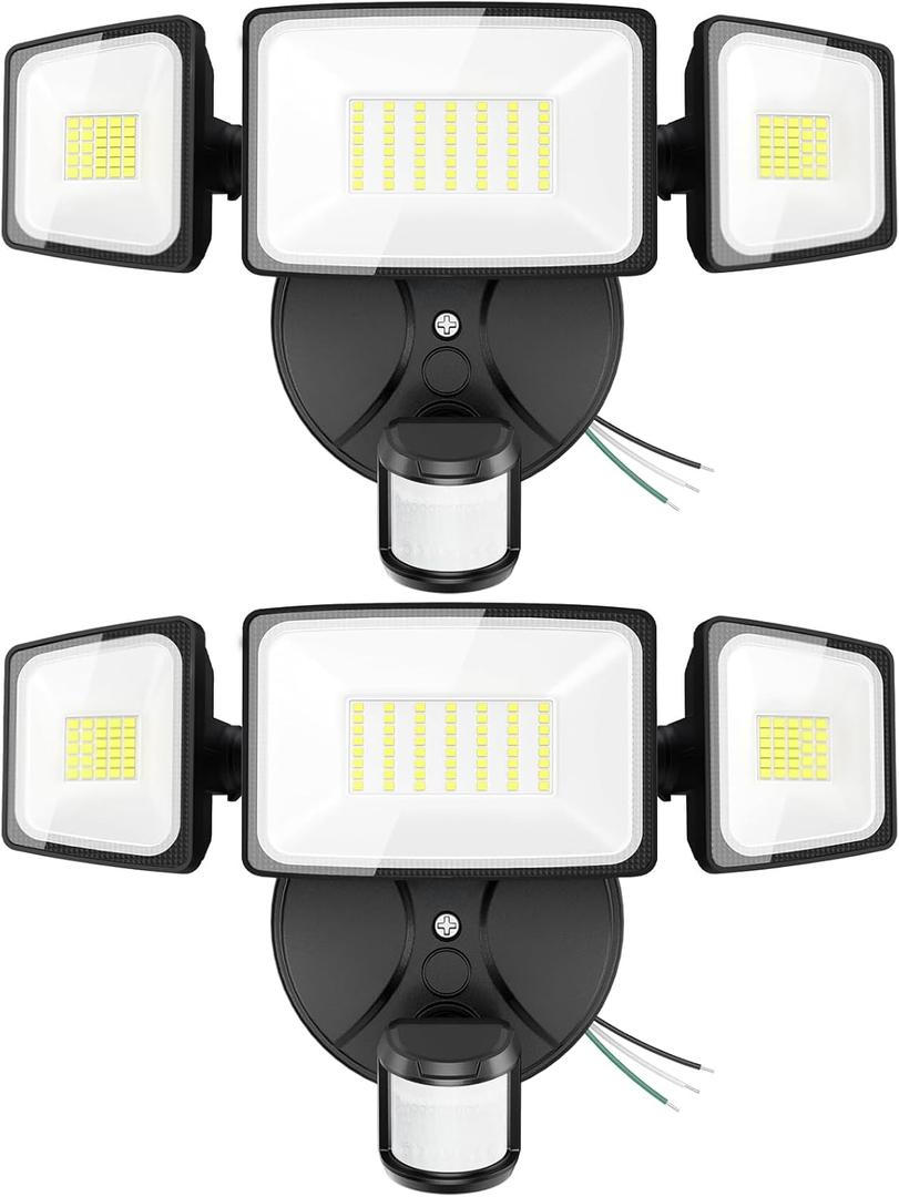 Onforu 2 Pack 75W LED Motion Sensor Outdoor Lights, 7000LM Dusk to Dawn Outdoor Lighting, 6500K Motion Detector Flood Light, IP65 Waterproof Hardwired LED Security Light for Yard Garage (Black)