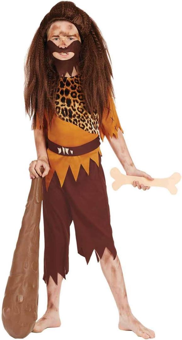 fun shack Stone Age Costume Boys Brown Caveman Kids Historical Halloween Costumes For Boys, Medium