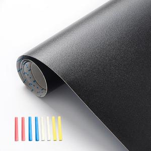 Chalkboard Wallpaper Peel and Stick, 35.4"x118.1" Blackboard Contact Paper Self Adhesive, Vinyl Chalk Board Wall Sticker with 8 Colorful Chalks & 1 Rag