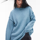 Womens Sweater Crewneck Long Sleeve Pullover Sweater Knit Sweater with  Exposed Contrast Seam , Light Blue, Size M