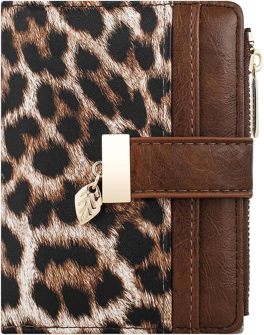 Pomelo Best Wallet Women Bifold Leather Wallets for Women Credit Card Holder with ID Window Zipper Coin Pocket Leopard Print