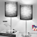 Lynnoland   Set of 2 Touch Control Table Lamps with 2 USB & AC Outlet, 3-Way Dimmable Bedside Nightstand Lamps for Bedroom Living Room Nursery, 800 Lumens 5000K Daylight Bulbs Included