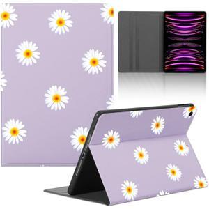 Cute Case for iPad Pro 12.9 Case 6th/5th/4th /3rd Generation 2022/2021/2020/2018 -Daisy Flower Purple Printed Pattern Funda Folio Cover Leather Cases for Boys Girls Women Men