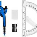 3 x Unjoo Compass and Protractor Set, 6 Inch Swing Arm Protractor (Dark Blue)