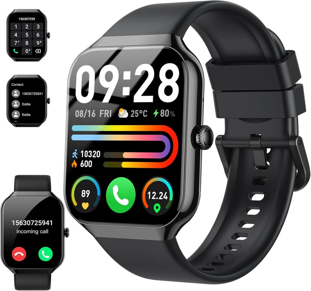Smart Watch(Answer/Make Call), 1.96" Smartwatch for Men Women, 2025 New Fitness Watch with 110+ Sport Modes/Heart Rate/Sleep Monitor/Pedometer, IP68 Waterproof