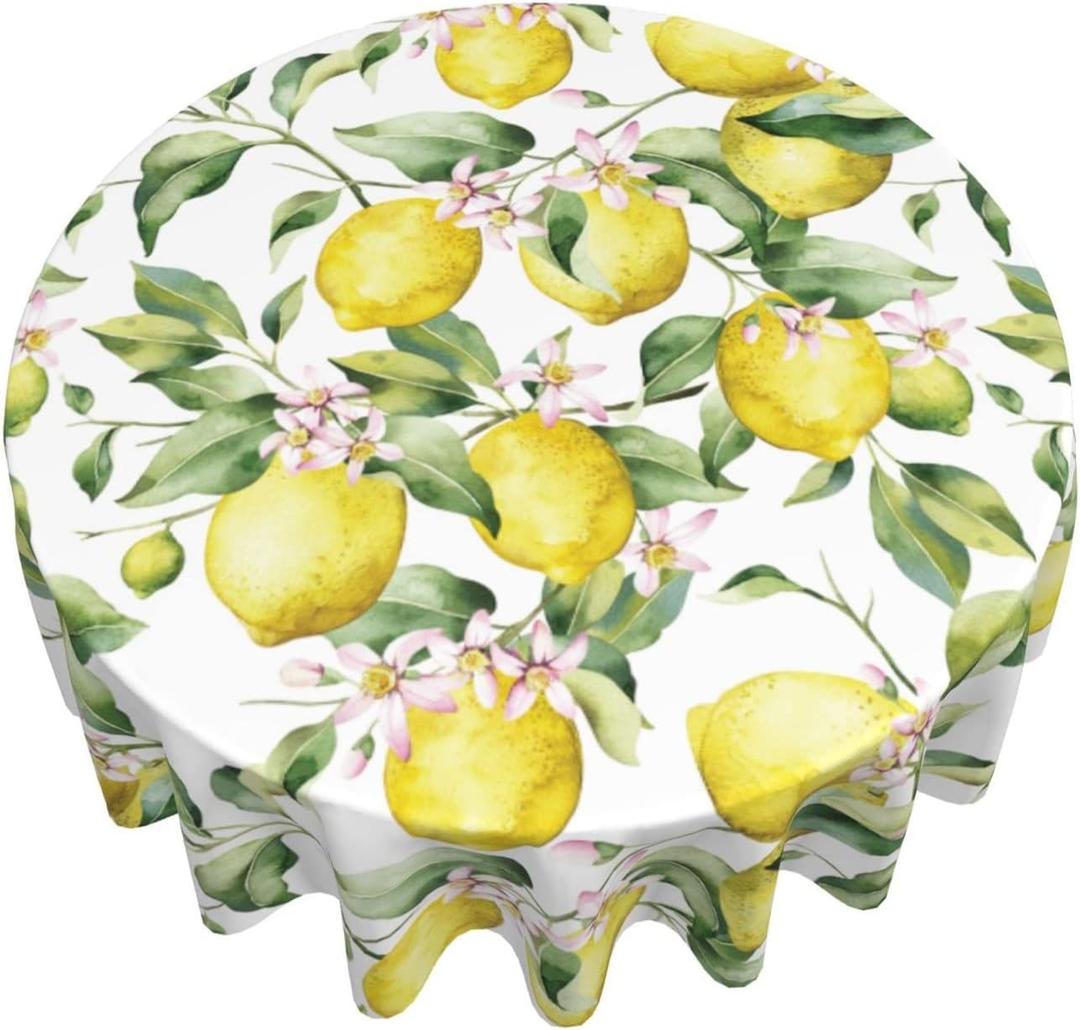 Lemon Round Tablecloth Waterproof Fabric Table Cover Washable 60 Table Cloth for Kitchen Dining Room Party Picnic