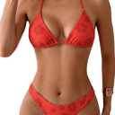 MakeMeChic Women's Polka Dots Triangle Thong Bikini Sets Floral Cute Bathing Suit Swimsuits (Red, XS)