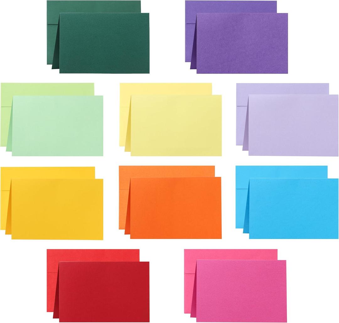 2 x 10 Assorted Colors Blank Cards and Envelopes 4 x 6 Heavyweight Folded Cardstock and A4 Printable Envelopes Self Seal 20 packs for Christmas, Wedding Invitations, Thank You Cards, Birthday (Multicolor)
