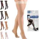 Truform Sheer Compression Stockings, 15-20 mmHg, Women's Thigh High Length, 20 Denier, Nude, Large