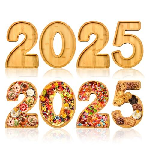 2025 Wooden Graduation Number Charcuterie Board Box Set - 4PCS Fillable Food Tray for Grad Party Decorations, Class of 2025 Centerpiece, Table Decor (0.59 inch-Thick)