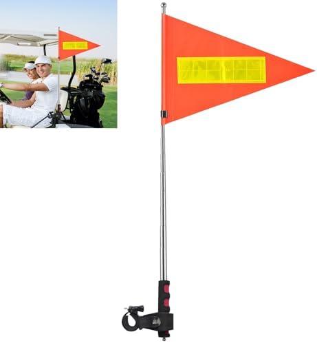 Golf Cart Flag Pole Reflective Orange Safety Flag 8.7 x 11.8 Inch Golf Cart Accessories 47.2 Inch Telescopic Pole Golf Cart Flag Mount Wheelchairs High Visibility