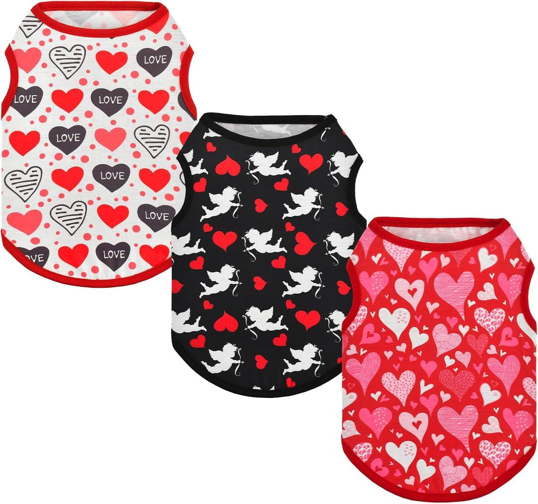 3-Pack Dog Shirt Love Heart Dog Shirts Valentines Day Dog Sleeveless Clothes Outfit Pet Valentines Tank Tops Vests with Heart Cupid's Arrow Patterns for Small Medium Dogs XXL