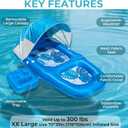 Fabric Covered Inflatable Pool Lounger Float Adult, 70"x39" Extra Large Pool Float w/ UPF50+ Sunshade Canopy & Cupholder Caddy, Water Floaties Raft Recliner Chair for Pool Party Lake Beach, Blue