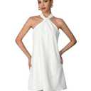 Floerns Women's Pearl Beaded Halter Twist Sleeveless Tie Back Dress A Line Dress White L