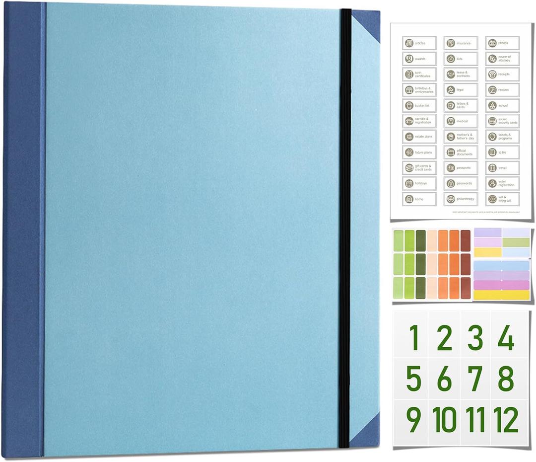 The Life Book Document Organizer - Binder for Important Documents, Document Organizer Foliofor Bills Checks Birth Certificates etc (Blue)