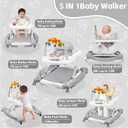 Baby Walker, 5 in 1 Baby Walkers for Boys Girls 6-12 Months, Foldable Walkers for Babies with Bouncer & Feeding Tray, Music, Adjustable Heights, Activity Walker for Infant