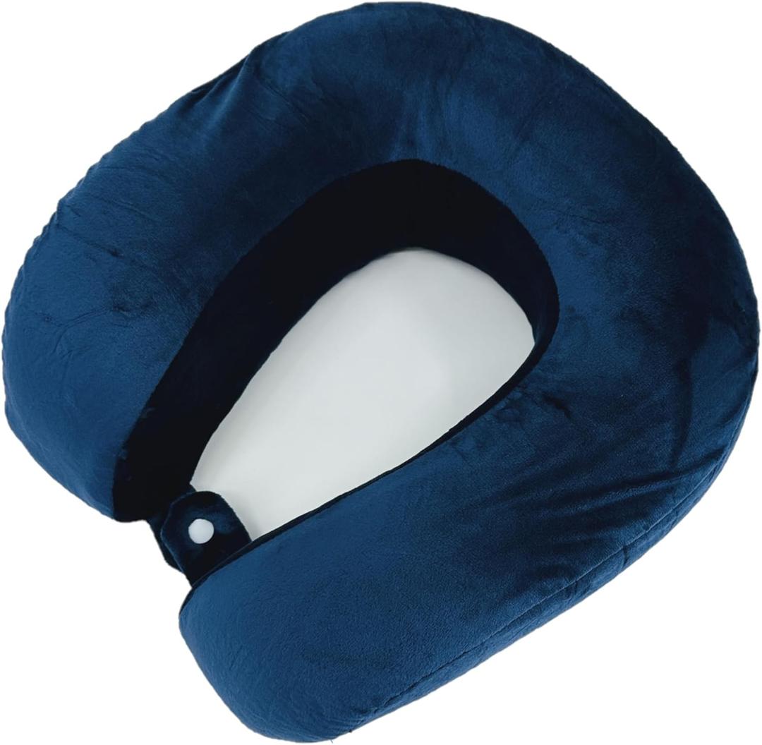 Bookishbunny Large Soft U Shaped Memory Foam Travel Pillow with Washable Removable Cover (Navy) (Navy)