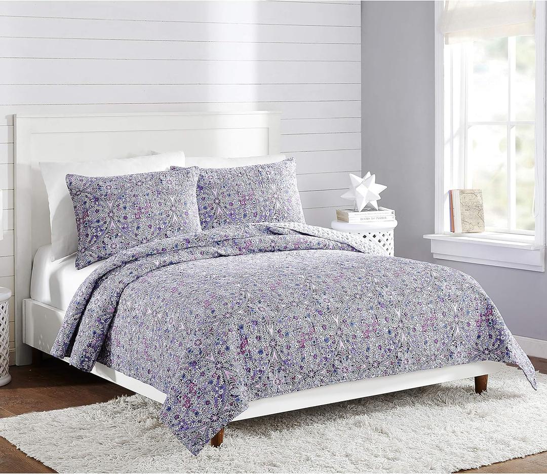 Vera Bradley Kaleidoscope Single Quilt, Lightweight All Seasons 100% Cotton Coverlet - Full/Queen, Purple