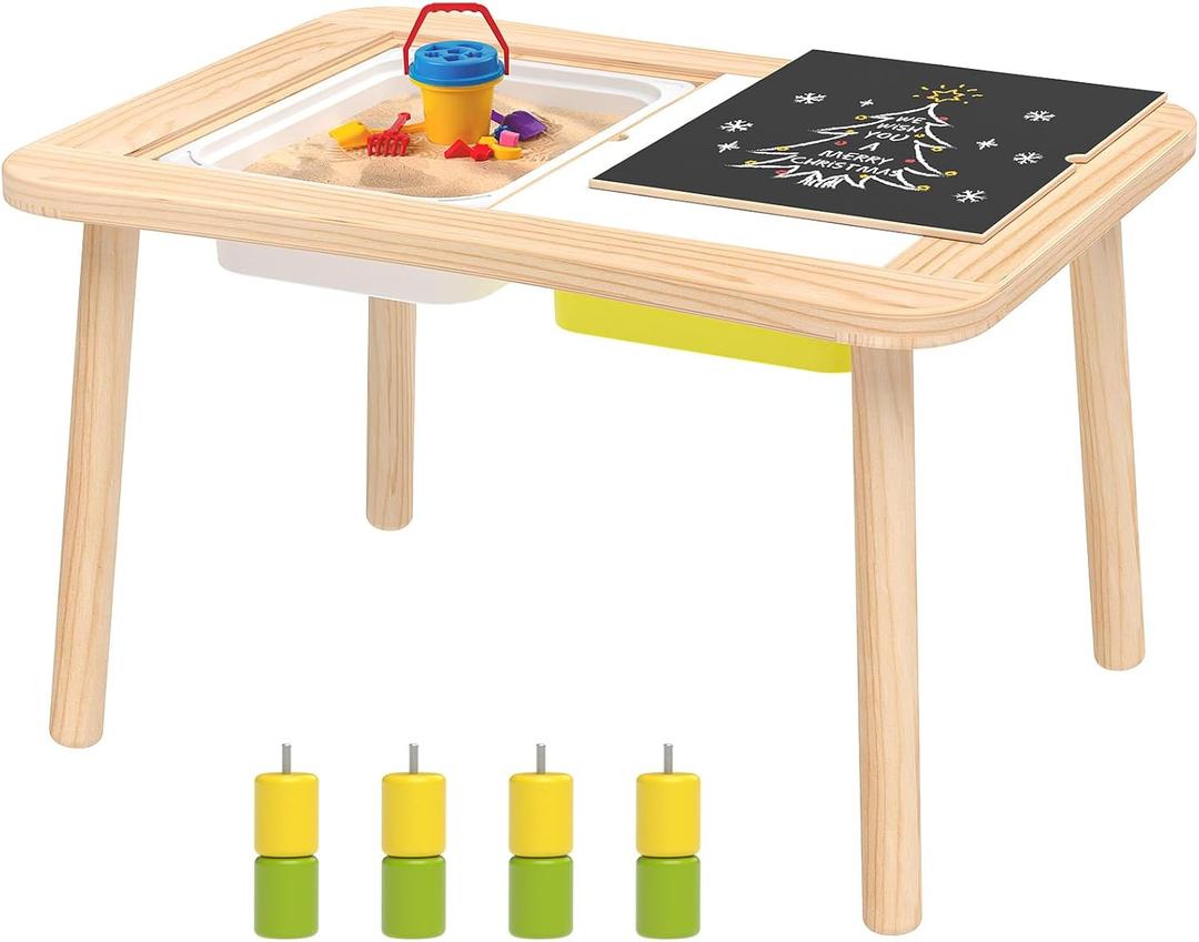 summidate Sensory Table, Indoor Children Play Sand and Water Table for Toddlers 1-3, Kids Wooden Activity Table with Storage Bins, 3-Level Height Adjustable, Christmas and Birthday Gift