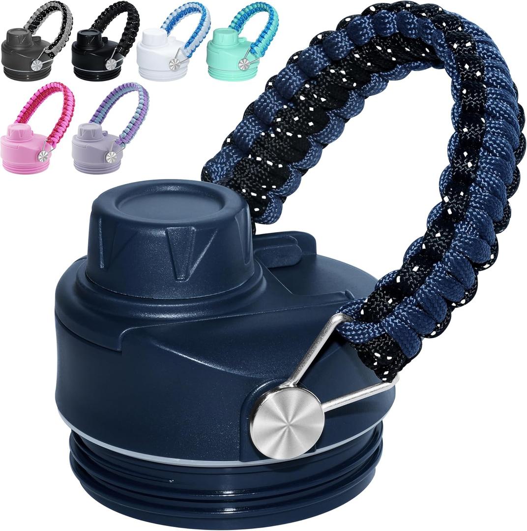 Haloera Stronger Chug Cap for YETI Rambler Lid - 12 18 26 36 64 oz, Handmade Paracord Handle Spout Lid for YETI Rambler Top, Detachable Gasket & Handle (Navy)