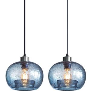 CASAMOTION Pendant Lighs Kitchen Island Hand Blown Glass Marble Blue Color Modern Rustic Style Ceiling Hanging Light Fixtures Dining Room Brushed Nickel 8.7 Inch Diam 2 Pack