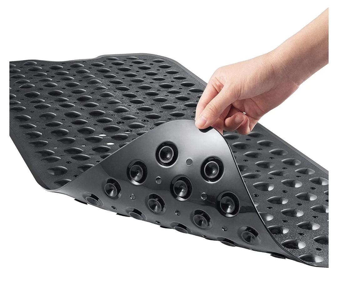 YINENN Bath and Shower Safety Mats 40x16 inch, Non Slip with Suction Cups for Bathroom Stall and Tub Floor, Extra Large and Machine Washable, Drain Holes Keep Bathtub Clean, Black
