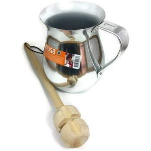 Imusa Aluminum Chocolatera (Hot Chocolate Pitcher). Bundled with a Wooden Chocolate Mixer - Molinillo 14" (2.1 Quart)